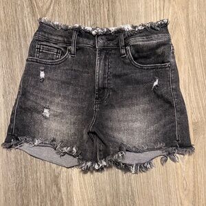 Frayed Hem Charcoal Denim Shorts for Women